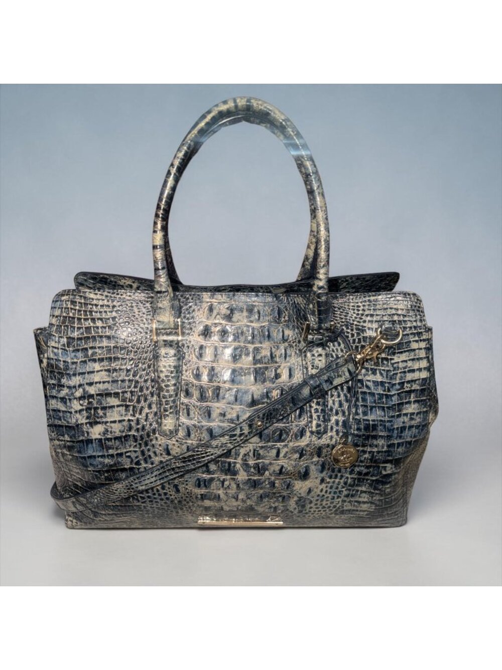 Brahmin Finley Carryall Blue Shadow Melbourne Croc Embossed Leather Doctors Bag